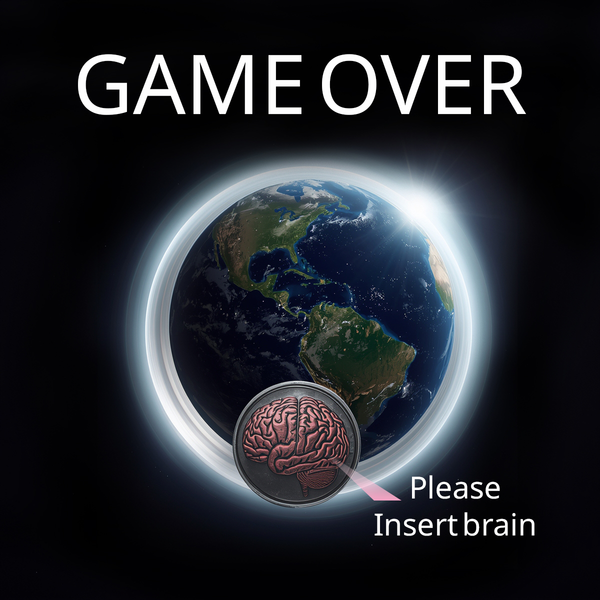 Une pièce avec le symbole d'un cerveau incrusté, en face de la planète terre