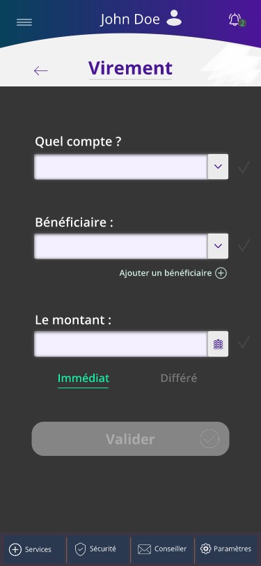 Exemple d'application mobile pour réaliser un virement