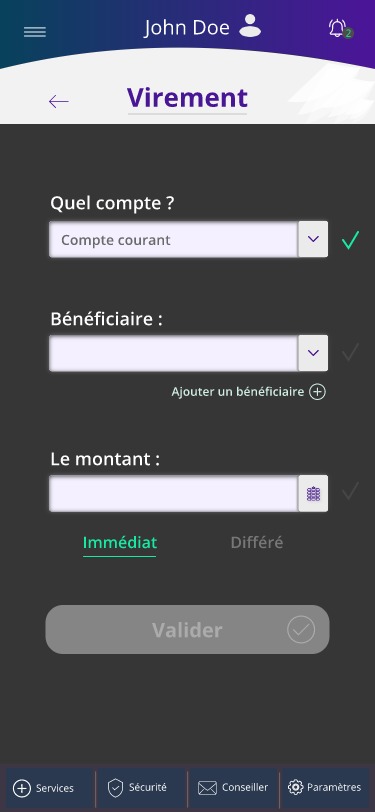 Exemple d'application mobile pour réaliser un virement bancaire