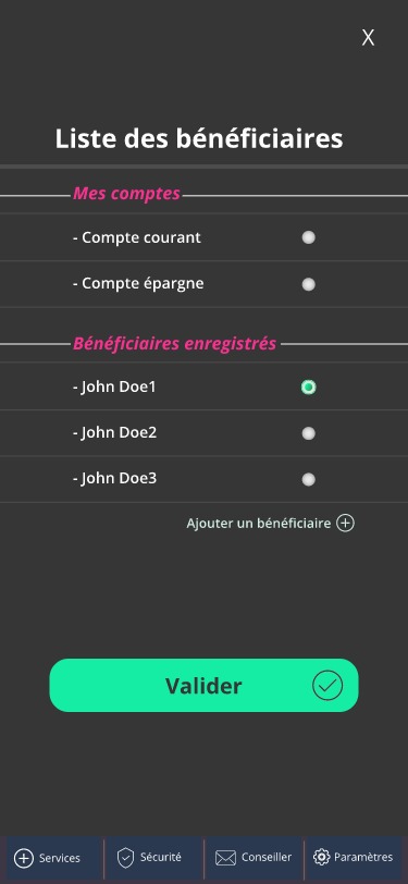 Exemple d'application mobile pour réaliser un virement bancaire