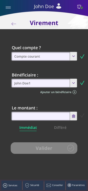 Exemple d'application mobile pour réaliser un virement bancaire