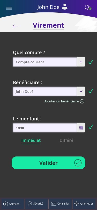 Exemple d'application mobile pour réaliser un virement bancaire
