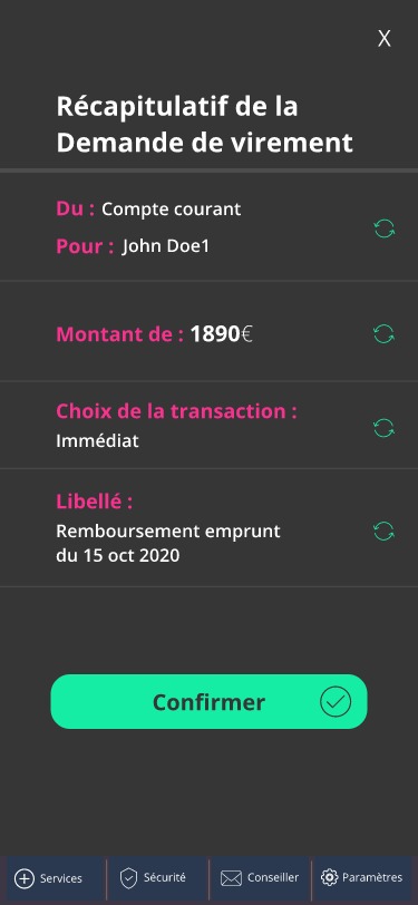 Exemple d'application mobile pour réaliser un virement bancaire