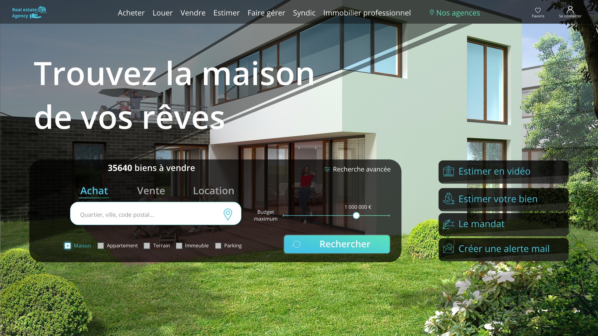 Exemple de page d'accueil pour une agence immobilière