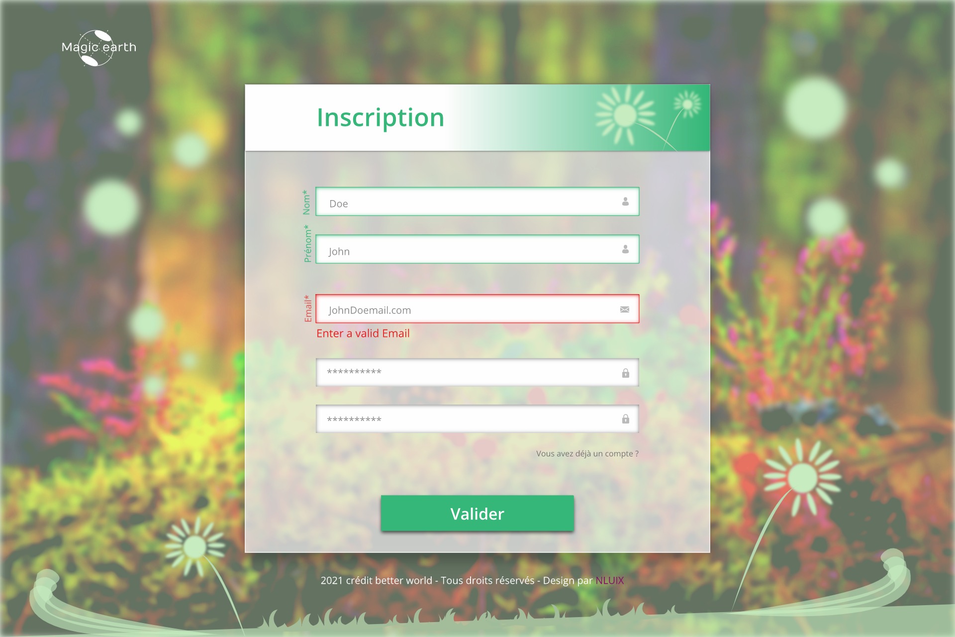 Exemple de formulaire avec message d'erreur
