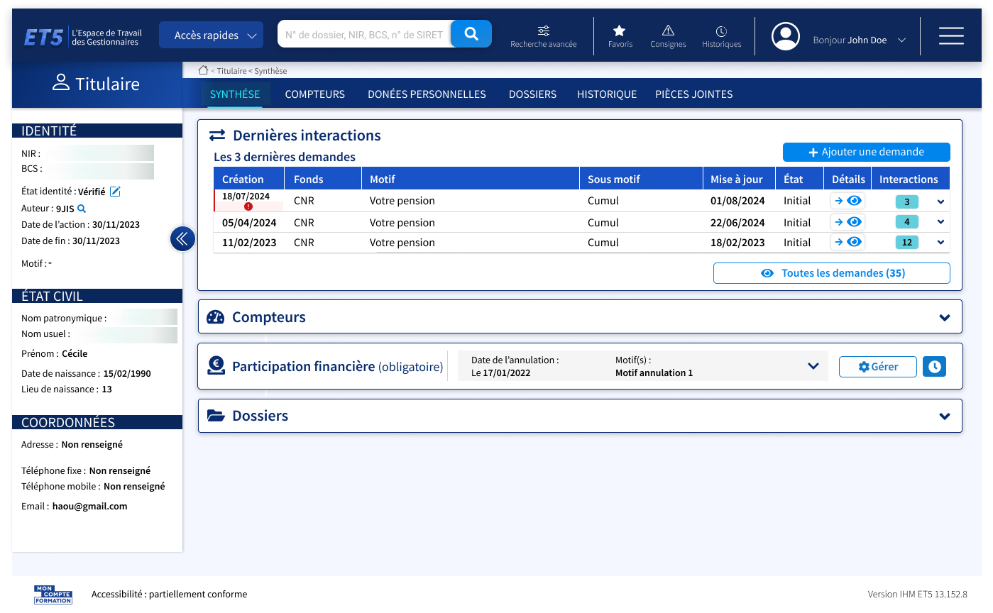 Écran avec refonte de la vue