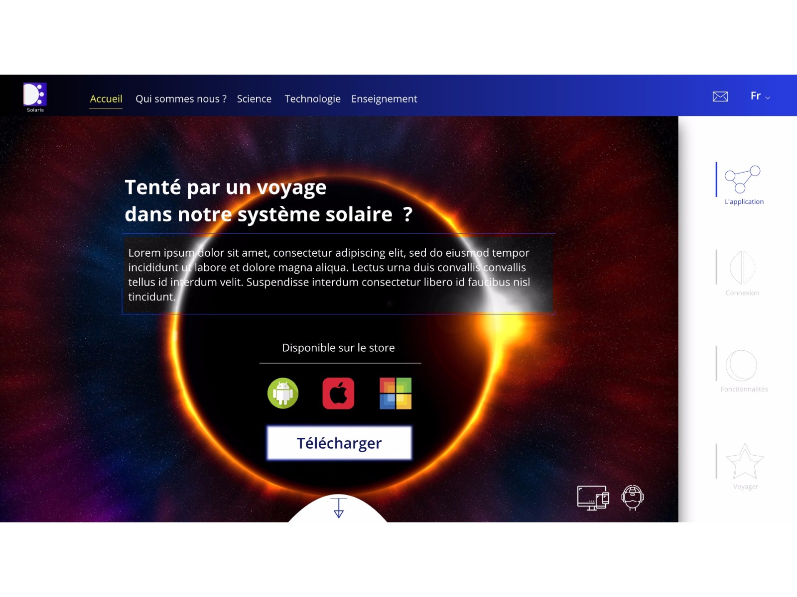 Exemple de Landing page pour une application scientifique